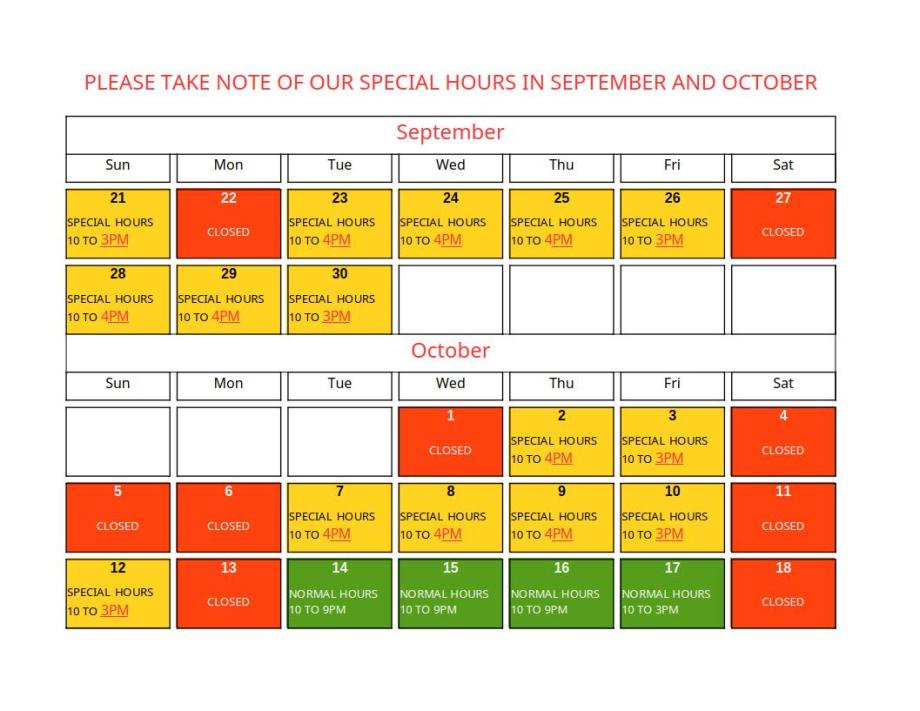 SPECIAL HOURS!!