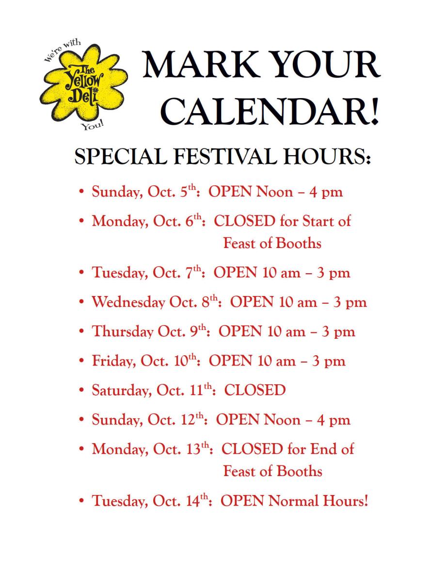Feast of Booths Schedule